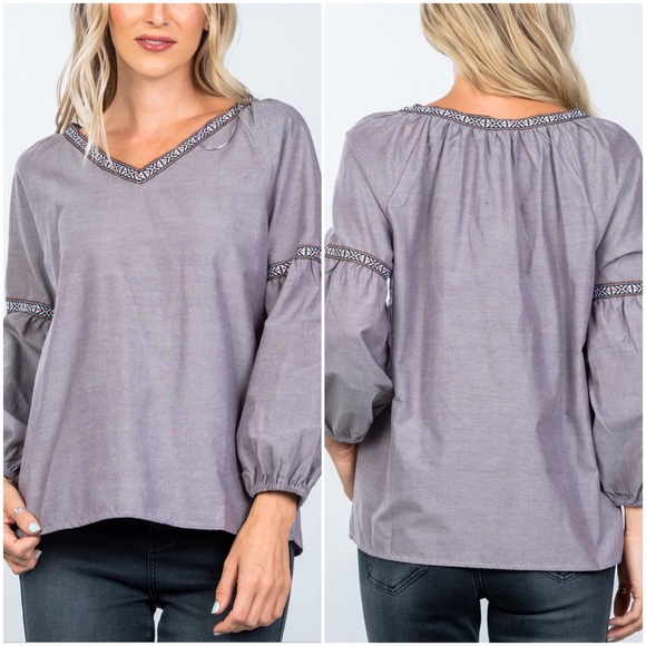 Gray Sky Boho Peasant Top - Picture 3 of 8